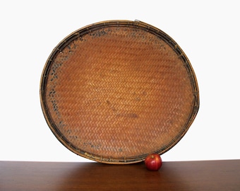 Large Woven Vintage or Antique Winnowing Basket or Threshing Tray