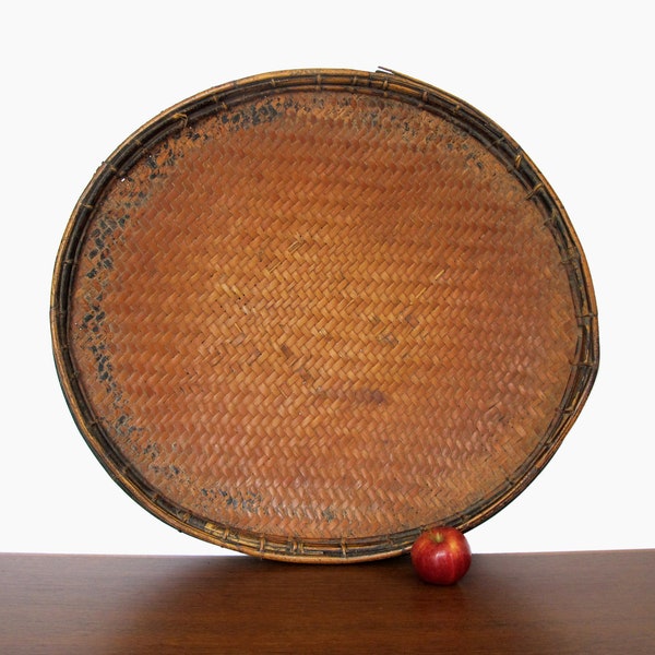 Large Woven Vintage or Antique Winnowing Basket or Threshing Tray