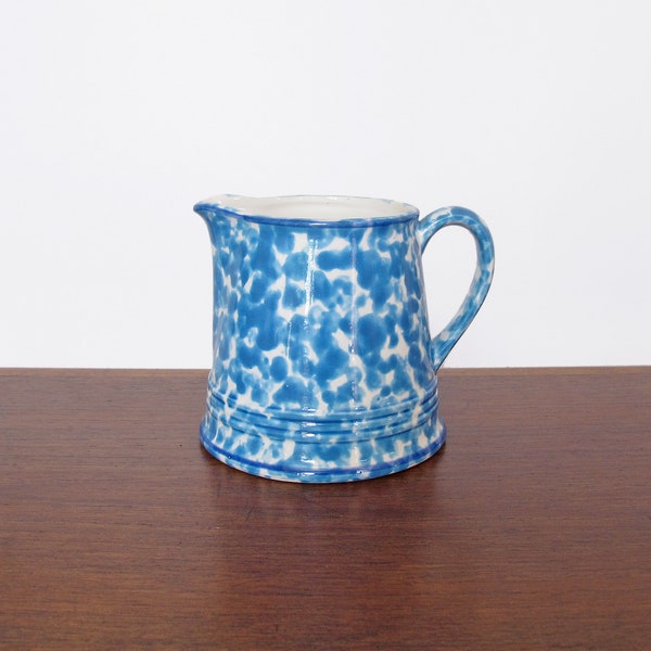 Vintage Blue and White Speckled Sponge Glaze Porcelain Pitcher or Creamer Made in Japan Farmhouse Decor