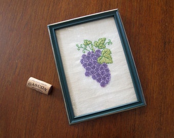 Framed Embroidery of Grape Cluster Original Art