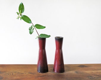 Studio Pottery Pair of Mid-Century Vases Glazed Terracotta