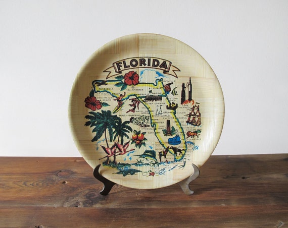 1960s Florida Souvenir Tray Pressed Wood