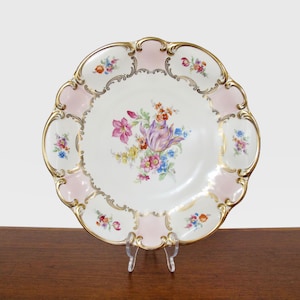 Floral Footed Porcelain Platter with Floral and Gilt Motif