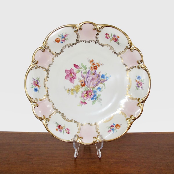Floral Footed Porcelain Platter with Floral and Gilt Motif