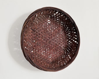 Vintage Hexagonal Bottom Round Basket Reddish Brown