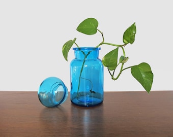 Blue Apothecary Storage Jar with Bubble Lid