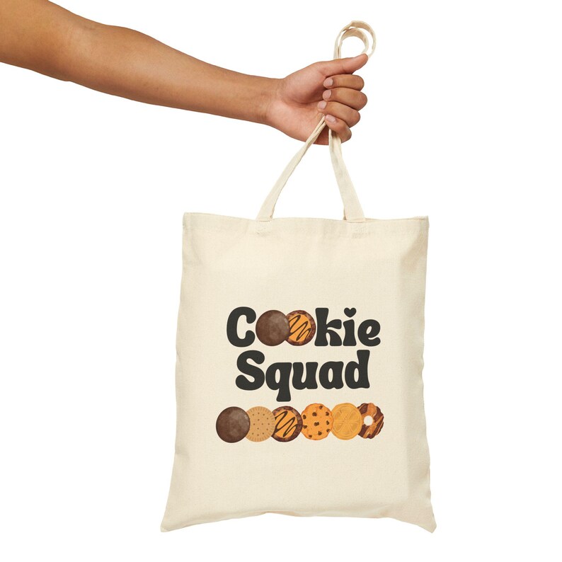 Torba płócienna Scout Cookie Squad, śliczna torba na zakupy, idealna dla miłośniczek ciasteczek, harcerek, sprzedawców ciasteczek, szefowych i mam ciasteczek GSA zdjęcie 3