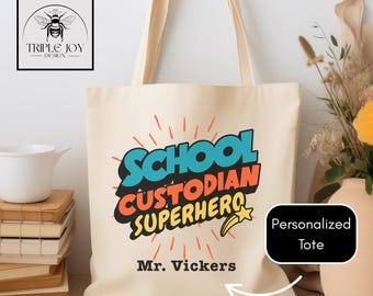 Personalisierte Schulwächter Superheld Wertschätzung Einkaufstasche, benutzerdefinierte Hausmeister Geschenk, Wartungspersonal Danke Geschenk
