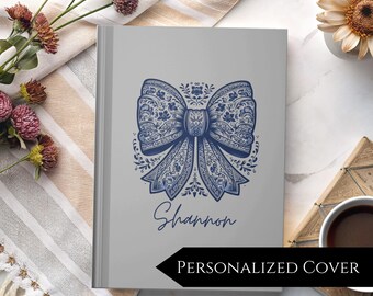 Chinoiserie Bow personalisiertes Journal, Vintage Hardcover Mattes Notizbuch, dunkles floraler Name Briefpapier, elegantes Tagebuch oder Planer
