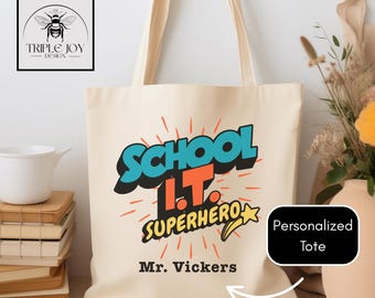IT Professional Technischer Support Wertschätzung Personalisierte Tragetasche, Schulinformationstechnologie-kundenspezifisches Geschenk, Computer Science Superheld