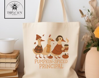 Pumpkin Spice Schulleiterin Dumme Gans Tragetasche, wiederverwendbare Herbstbuchtasche für die Schule, niedliche Herbsternte-festliche Tasche für sie, lustiges 925 Geschenk