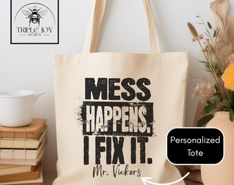 Benutzerdefinierte Schulwächter Wertschätzung Canvas-Einkaufstasche, personalisiertes Hausmeister Geschenk, Hausmeisterschulpflege Personal Danke Geschenk