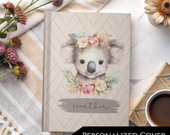 Koala Wildblume Hardcover Personalisiertes Journal, kundenspezifisches geometrisches Blumentiernotizbuch stationär, perfektes Geschenk für Geburtstag, Muttertag