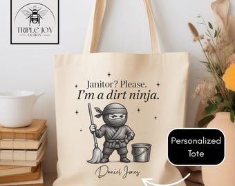Personalisierte Schulwächter Wertschätzung Canvas Einkaufstasche, Benutzerdefinierte Hausmeister Dirt Ninja Geschenk, Wartungspersonal Danke Geschenk