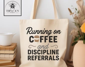 Lustige Schulleitergeschenk-Einkaufstasche, Assistent des Schulleiters Wertschätzung für Kaffeeliebhaber, Back to School Humor für Dekan der Studenten