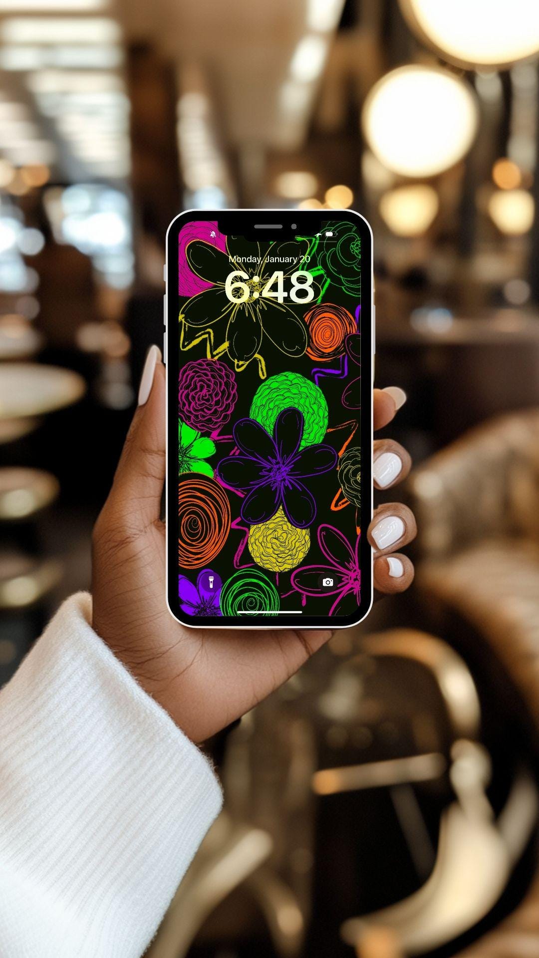 DOS fondos de pantalla de flores de neón para teléfono / Fondo de pantalla floral  de graffiti de neón / Blanco y negro - Etsy México, image size:1080x1920