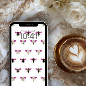 Valentine Bee Pattern Phone Wallpaper | insect | pink bumblebee|