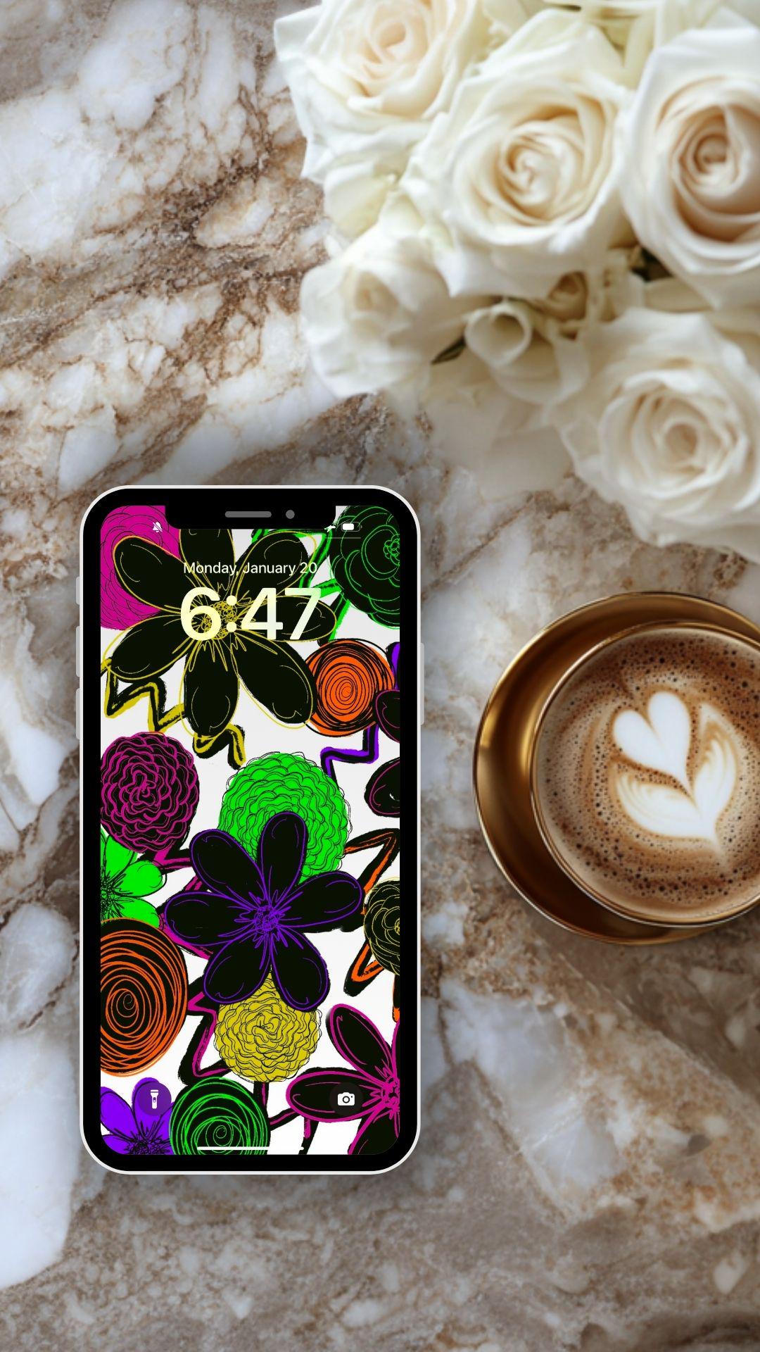 DOS fondos de pantalla de flores de neón para teléfono / Fondo de pantalla floral  de graffiti de neón / Blanco y negro - Etsy México, image size:1080x1920