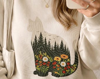 Boho Cat Lover PNG Comfort Colors Boho Cat Plants PNG, Nature Trees Wild Flowers Gift, Women Cat Lovers Graphic (Digital Download)