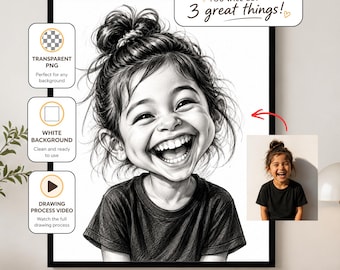 Personalized Caricature From Photo Custom Sketch Portrait Funny Family Couple Artwork Poster Canvas (Digital Download)