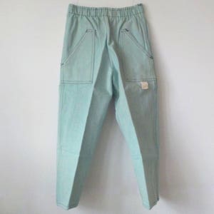 Vintage Children&#39;s Denim Pants Mid Century Dungarees Aqua Cotton Canvas Pants