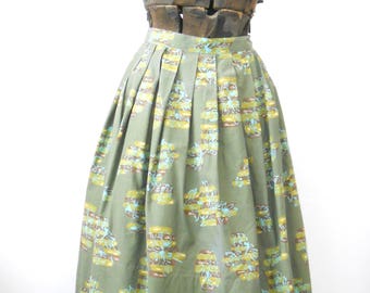 Vintage Mid Century Skirt Osgoods Sportswear Green Olive Aqua Skirt