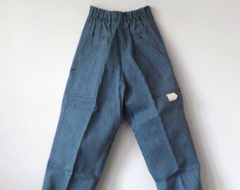 Vintage Children's Denim Pants Pennys Mid Century Dungarees Blue and Black Striped Cotton Canvas Pants