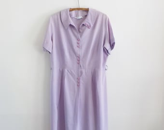Vintage Cotton Day Dress Large Everyday Short Sleeved Dress Carol Brent Lavender