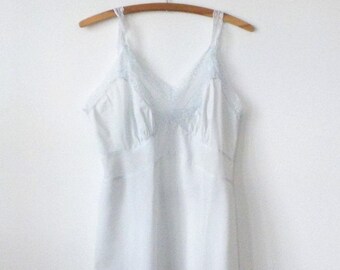 Vintage Ladies Slip Pretty Pale Blue Slip with Lacey Trim