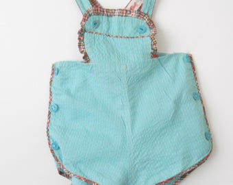 Vintage Child's Romper Sunsuit Brockways Summer Cotton Sun Suit Teal and Plaid