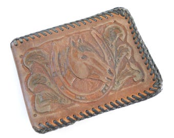 Vintage Tooled Leather Wallet Mid Century Horse Head Wallet KRN