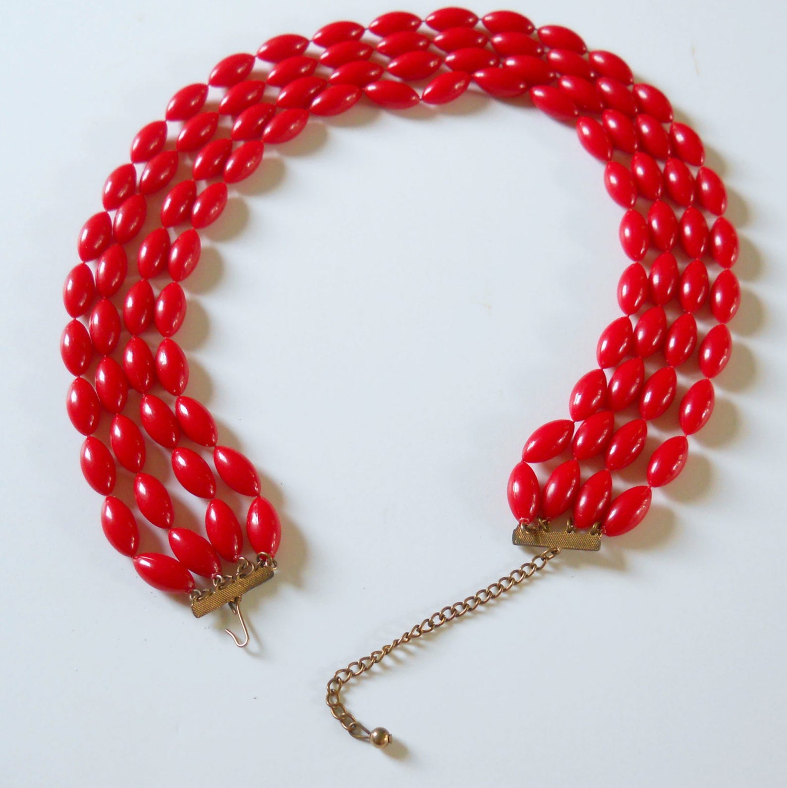 Vintage Red Plastic Bead Necklace Mid Century Multi Strand Etsy