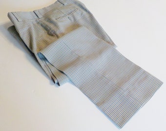 Vintage Men's Polyester Slacks Lightweight Tan and Blue Plaid