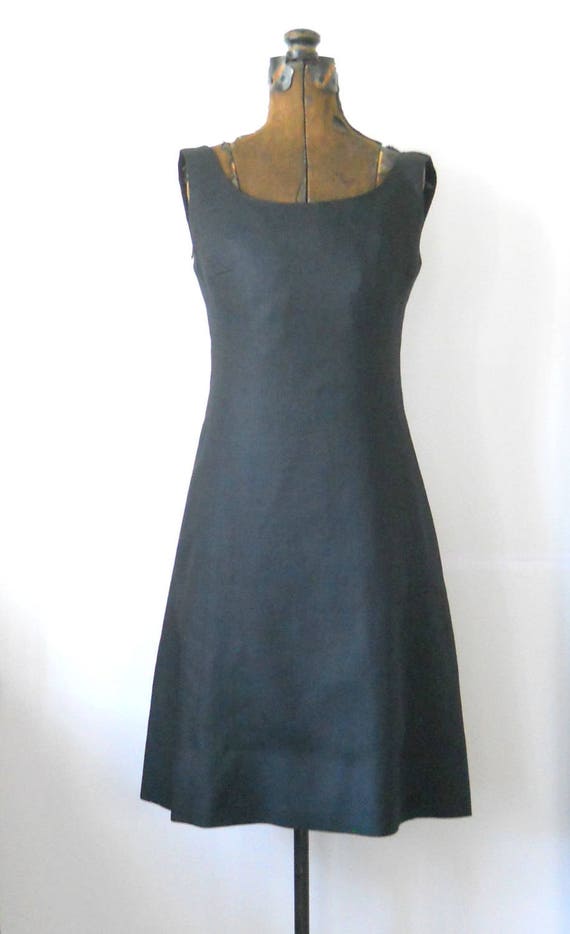 Simple Vintage Black Linen Dress Sleeveless Cockt… - image 1