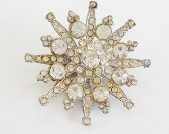 Vintage Rhinestone Brooch Starburst Pin