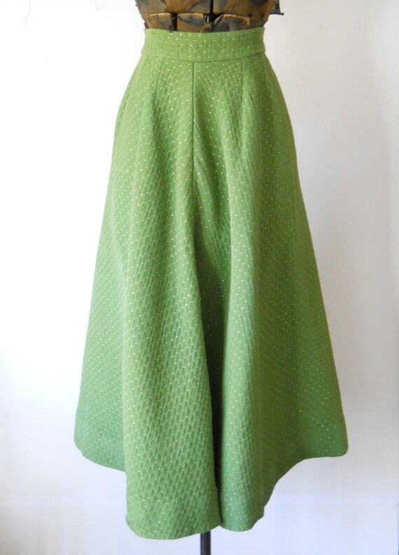 Vintage 1950's Quilted Skirt Mid Century Green and