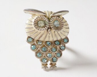 Adorable Vintage Adjustable Owl Ring with Rhinestones
