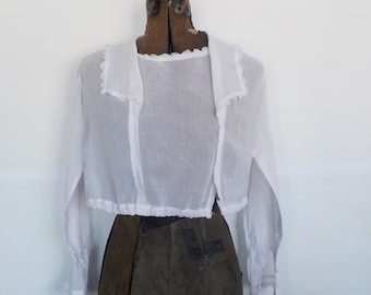 Antique Early 1900s Edwardian Sheer White Ladies Blouse Cotton Lawn Blouse with Tatted Lace Trim