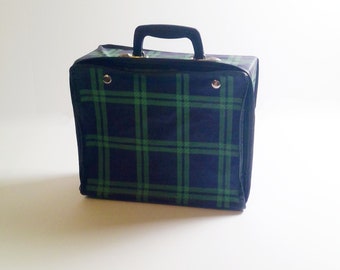 Vintage Soft Sided Blue and Green Plaid Carrying Case