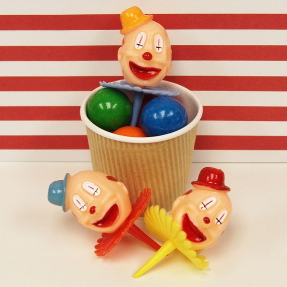 Cupcake Toppers, 10 Clown Cupcake Toppers, Cupcake Picks, Clown Cupcake Toppers,Cupcake Decorations, Carnival Party, Circus Birthday Party Il_570xn