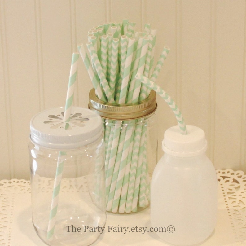 MADE IN USA Drinking Straws Green Paper Straw Mint Wedding Straws Mint Chevron Straws Paper Straws Baby Shower 25 Mint Paper Straws