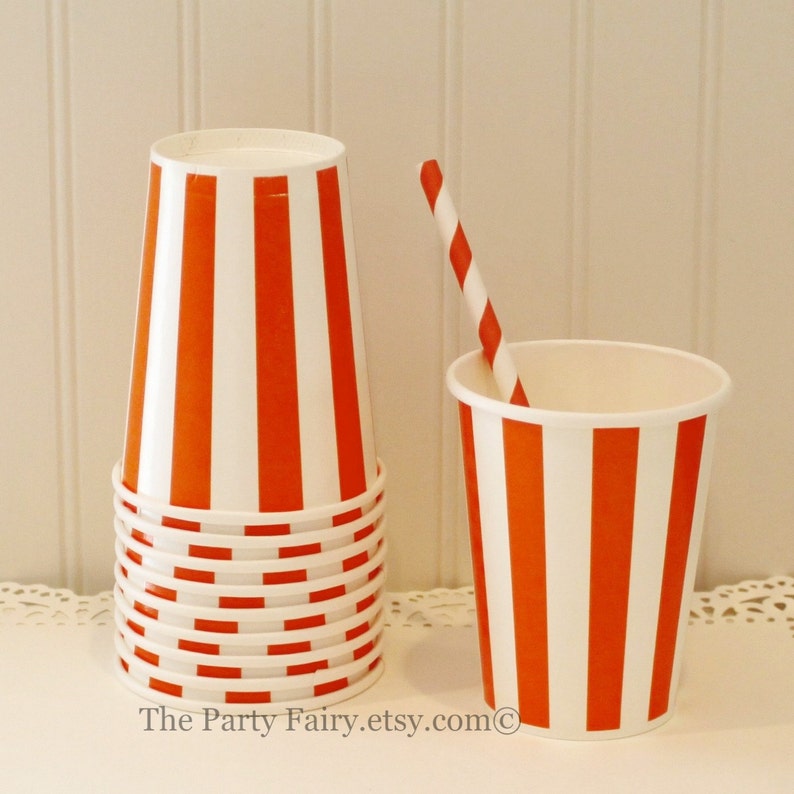 25 Long Orange Striped Paper Straws Paper Straws Striped Bottle Drink Straw Water Bottle Drink Straws Long Paper Straws Orange Straws