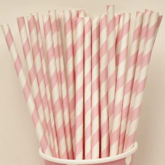 Paper Straws 25 Precious Pink Striped Paper Straws Pastel Etsy