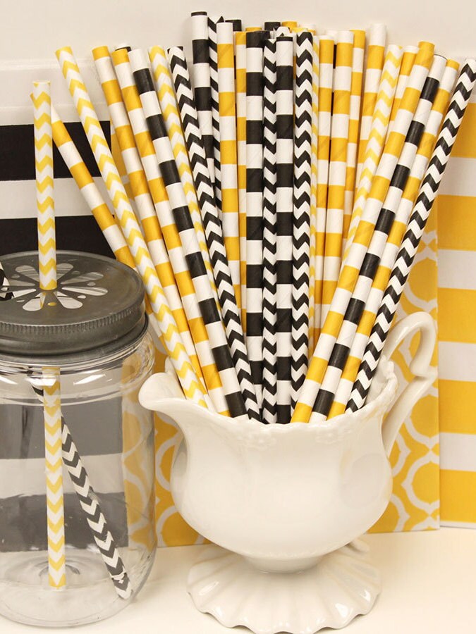 Paper Straws 25 BUMBLE BEE Paper Straws Bee Party Straws