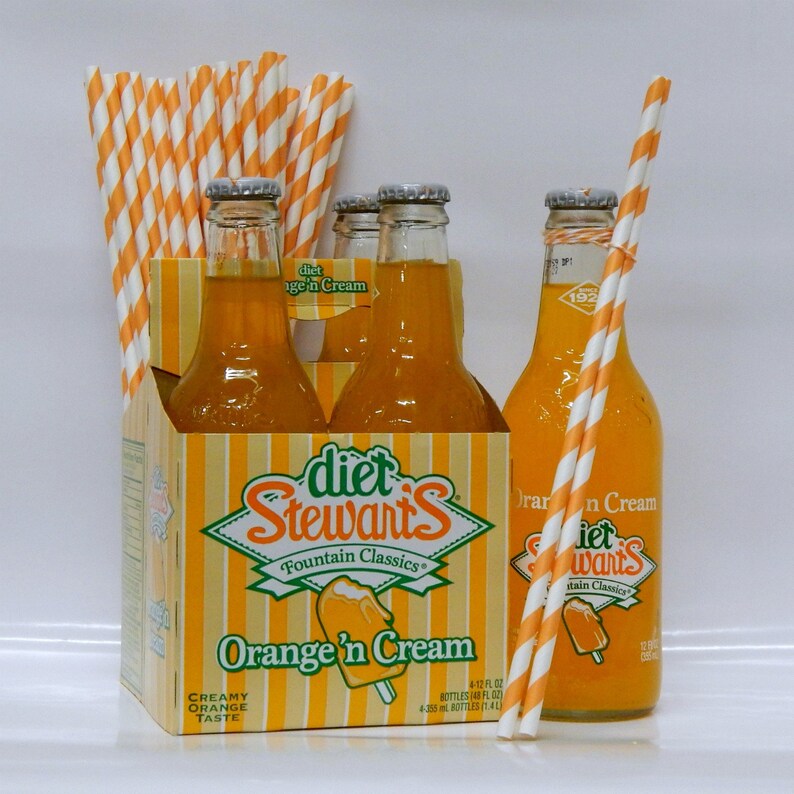 25 Long Orange Striped Paper Straws Paper Straws Striped Bottle Drink Straw Water Bottle Drink Straws Long Paper Straws Orange Straws