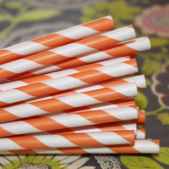 Paper Straws 25 Really Orange Striped Paper Straws Orange Etsy