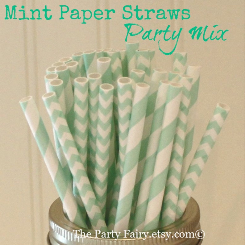 MADE IN USA Drinking Straws Green Paper Straw Mint Wedding Straws Mint Chevron Straws Paper Straws Baby Shower 25 Mint Paper Straws