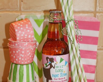 EXTRA LONG Paper STRAWS - Pick your Color. ( 25 ct ) 10 1/2 Inch Long Striped Paper Straws for Tall Soda Bottles - Wedding, Party,