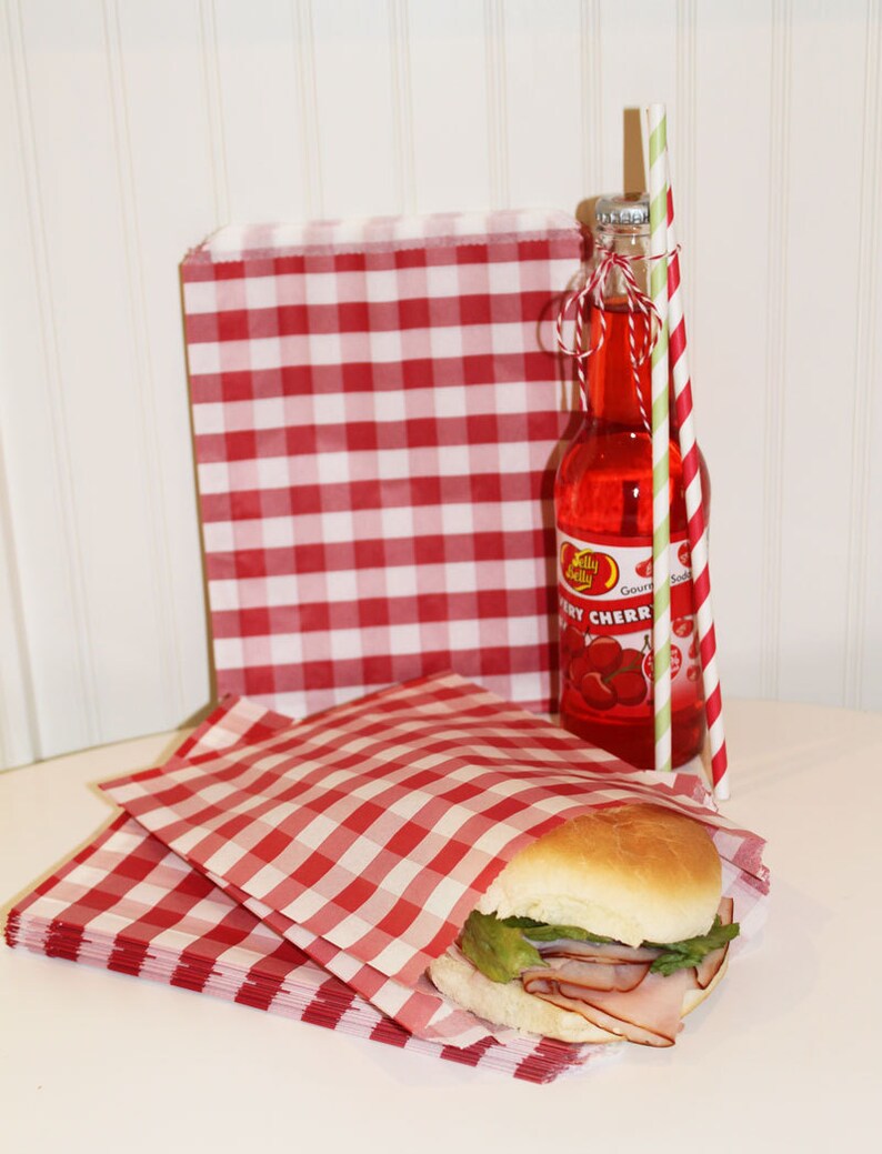 Paper Sandwich Bags 20 RED GINGHAM Sandwich Bags Etsy