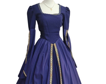 Bust 37.5" Sapphire Blue Tudor Anne Boleyn Dress, Gown, Medieval Costume, Regina OUAT Evil Queen Costume, The Tudors